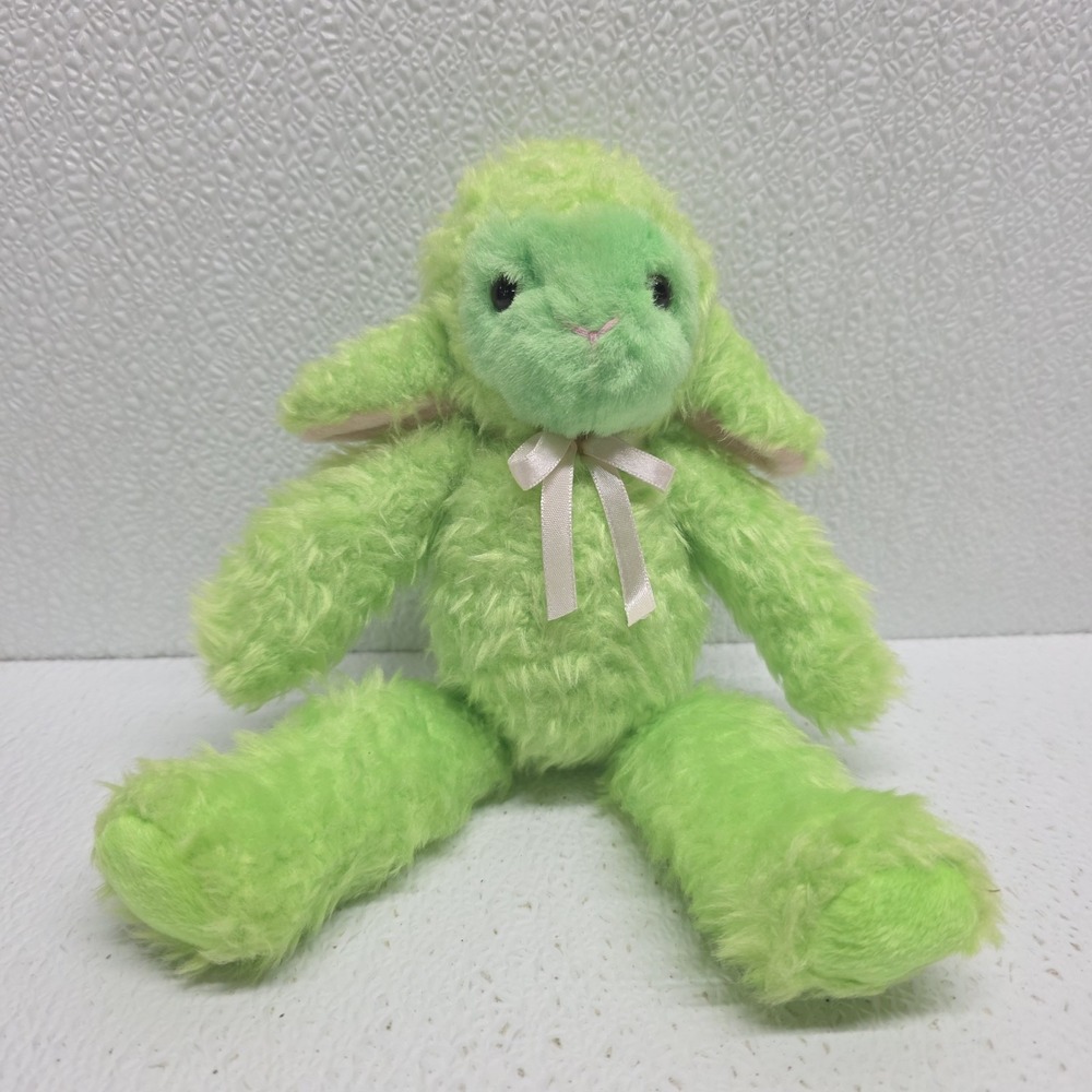 Vintage Commonwealth Green Lamb Sheep Pink Ears & Ribbon 9" Plush